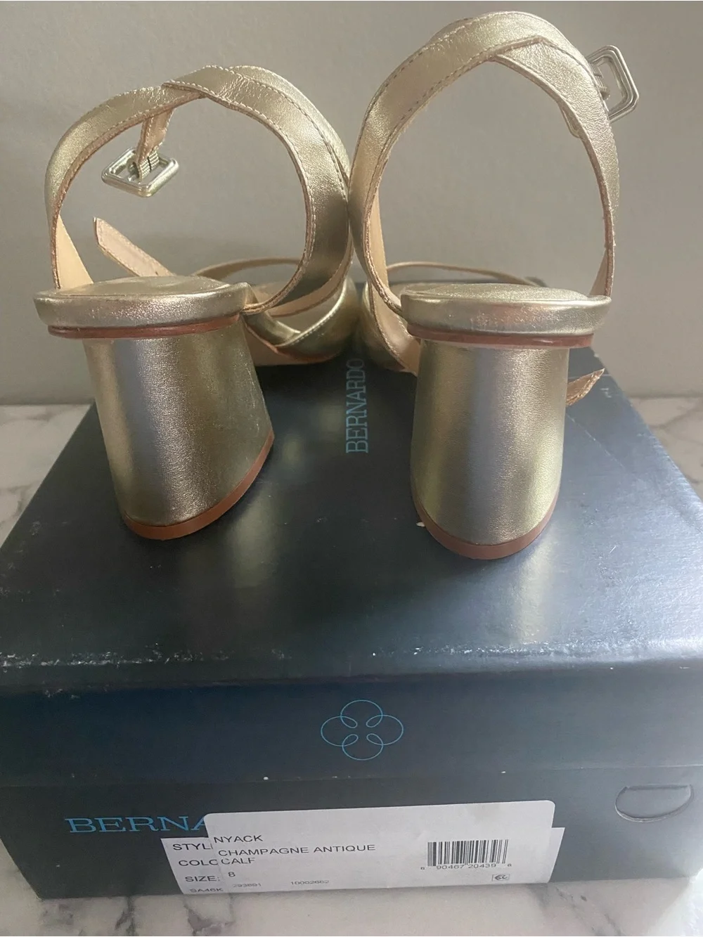 Bernardo Metallic Gold Strappy Block-Heel Sandals